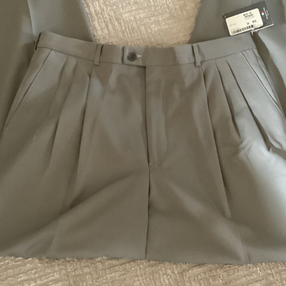 Green Presario 100% Wool Dress Pants Designed in Italy by Corbin - NWT - W34 - Picture 2 of 9